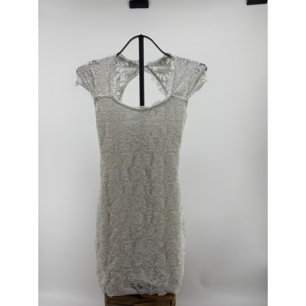 VTG 2000s White Floral Lace Mini Dress Coquette Fairycore Cutout Bodycon SZ 1/2
